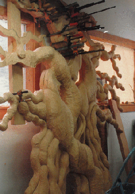 Tree Sculpture, carving in workshop